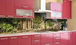 Вініловий кухонний фартух Античний край наклейка для кухні арка водоспад Природа Зелений Happy Pocket Z181770 - мініатюра 2