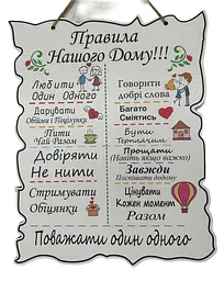 Дерев'яний постер "Правила Нашого Дому", 24x30 см, табличка, декор