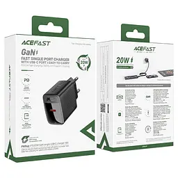 Мережевий зарядний пристрій з кабелем Acefast A82 PD20W GaN single USB-C charger set (P5) (EU) чорний - мініатюра 2