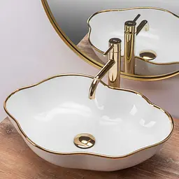 Умивальник Rea Pearl 51,5x37,5 gold edge (REA-U0696), Глянцева - мініатюра 2