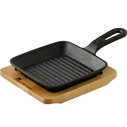 Сковорода гриль чавунна міні з сервер. дошкою MasterPro Foodies сook&share, 13.7x22.2 см (BGMP-3808-EM)