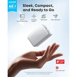 Батарея універсальна Anker 10000mAh Nano 45W, Built-In USB-C Cable, White (A1638H21) - мініатюра 6
