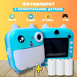 Дитячий фотоапарат миттєвого друку з термопринтером bluetooth app та іграми Бірюзовий - мініатюра 2