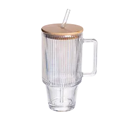 Кружка скляна з кришкою та трубочкою 750 (мл) Yiwu HP-19-49