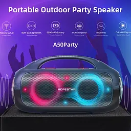 Бездротова акумуляторна Bluetooth колонка BT5.0 бумбокс 80W TWS AUX/TF/USB 8h IPX5 LED RGB підсвічування Hopestar A50 Party - мініатюра 9