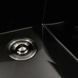 Кухонна мийка чорна PVD 58x48 R Platinum Handmade (два отвори, круглий сифон 3,0/0,8), Чорний - мініатюра 7