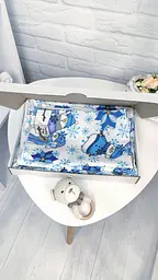 Якісна постільна білизна дитяча новорічна з бавовни 3+1 120х60 см ElLiz Білий з блакитним - мініатюра 4