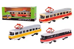 Іграшковий трамвай Автопром металевий 6411ABCD, у коробці 19,5x5x8 см