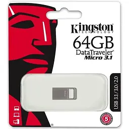 USB флеш-накопичувач Kingston DataTraveler Micro 64GB USB-A 3.1 Metal [DTMC3/64GB] [66628] - мініатюра 2