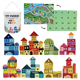 Дерев'яний конструктор-пазл City Puzzles з ігровим килимком та блоками (C15058)