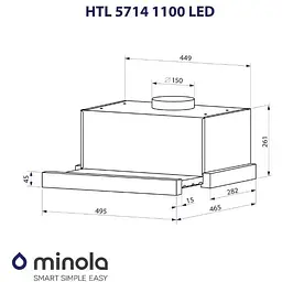 Витяжка телескопічна Minola HTL 5714 BL 1100 LED - мініатюра 11