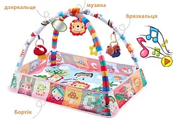 Розвиваючий дитячийи ігровий килимок 3 в 1 з бортіком левеня, брязкальцями та дугой. Для новонароджений малюків. 8 м'ячиків - мініатюра 2