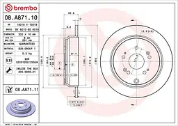 Диск тормозной невентилированный Honda CR-V III-IV 06-25г Brembo ( 08.A871.10 )