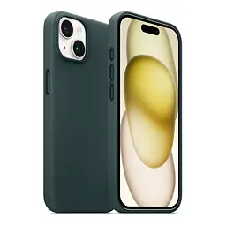 Кожаный чехол-панель для Apple iPhone 15 Plus, FAKE Leather Case, зеленый, искусственная кожа, премиум, противоударный, защита всего корпуса, с мягкой подкладкой, поддержка MagSafe и беспроводной зарядки, ArmorStandart (ARM76297) - мініатюра 3
