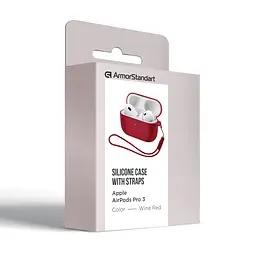 Силіконовий чохол для навушників Apple AirPods Pro 3, Silicone Case with straps, бордовий, захисний чохол з ремінцем, ультратонкий і легкий, повний захист, з підвіскою, м"який силікон, ArmorStandart (ARM88302) - мініатюра 2