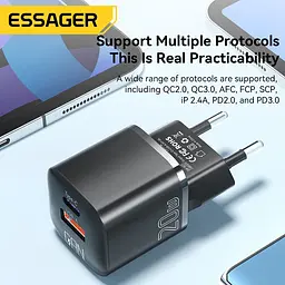 Мережевий зарядний пристрій Essager Camber 20W USB A + Type C Чорний (ECTAC-HMB01-P) - мініатюра 5