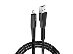 Кабель ColorWay USB 2.0 AM TO LIGHTNING 1.0м ZINC ALLOY + LED BLACK (CW-CBUL035-BK)