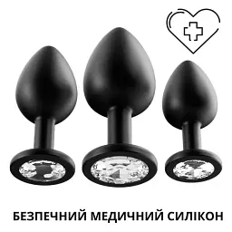 Набір анальних пробок I’MCUM Crystal Harmony Силіконові з кристалом 3 шт Чорний (IM-KGS201_set_bk) - мініатюра 6