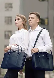 Шкіряна сумка для ноутбука і документів темно-синя - мініатюра 8