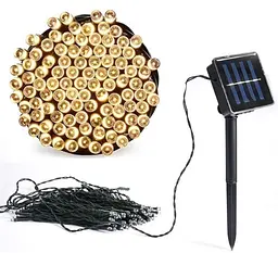 Гірлянда нитка на сонячній батареї 1000 LED 100 м чорний дріт жовтий