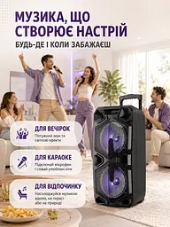 Портативна колонка валіза 2×10″ PMPO 4000 Вт з мікрофоном, пультом і LED чорна (49676161) - мініатюра 4