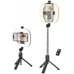 Трипод монопод Hoco LV03 Plus Showfull fill light live broadcast holder з кільцевою LED лампою (6931474757395) - мініатюра 2