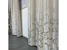 Жакардові штори бежевого кольору з вензелем на тасьмі 2шт. 150х270 ALBO pbe0052397 - мініатюра 7