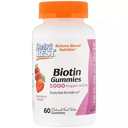 Біотин Doctor's Best Biotin Gummies 5000 мкг 60 желейних цукерок зі смаком полуниці