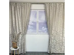 Жакардові штори бежевого кольору з вензелем на тасьмі 2шт. 150х270 ALBO pbe0052397 - мініатюра 2
