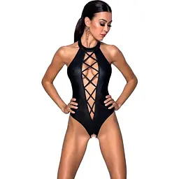 Боді з еко-шкіри з імітацією шнурівки та відкритим доступом Passion Nancy Body black L/XL