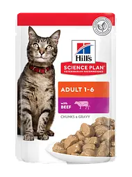 Вологий корм Hill's SP Adult для дорослих котів, з яловичиною, пауч, 85г х 12 шт.