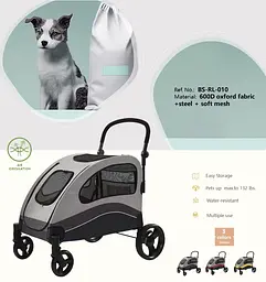 Коляска для домашніх тварин до 60 кг Bestopet Люпосанчик BS-RL-10 Grey-Red - мініатюра 2