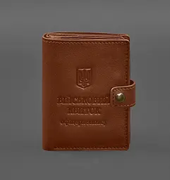 Шкіряна обкладинка-портмоне для військового квитка офіцера запасу (вузький документ) Світло-коричнева