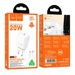 МЗП Hoco N60 Gentle PD20W (1USB-C) + кабель Type-C to Type-C White - мініатюра 6
