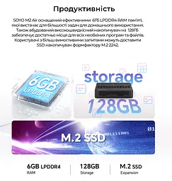 SOYO M2 Air Mini PC 6GB RAM, 128GB EMMC, Intel N4000, Windows 11 Pro - мініатюра 4