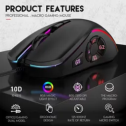 Ігрова провідна миша X9 з RGB підсвічуванням (Чорний) - мініатюра 3