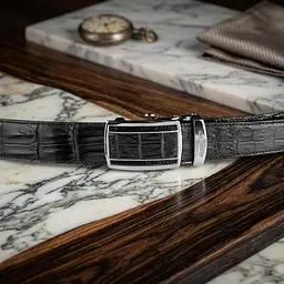Ремінь-автомат CROCODILE LEATHER 18236 з натуральної шкіри крокодила (каймана) чорний 120 см - мініатюра 4