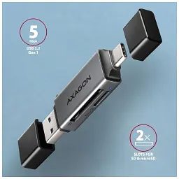Зчитувач флеш-карт AXAGON USB-C + USB-A to SD/microSD 5Gbps gray (CRE-DAC) - мініатюра 3