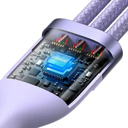 Кабель Baseus Flash Series Ⅱ 3-in-2 Cable USB+Type-C to MicroUSB+Lightning+Type-C 100W 1.2m CASS030105 Purple - мініатюра 4