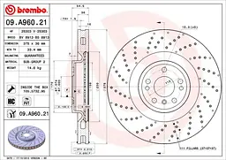 Диск гальмівний передній вентильований Mercedes Gl, Gle, M-class, Gls 11-19р Brembo (09.A960.21) - мініатюра 3