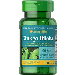 Натуральная добавка Puritan's Pride Ginkgo Biloba 60 mg, 120 таблеток