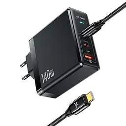 Адаптер мережевий USAMS US-UM Fast Charger Kit GaN Type-C Для Type-C Cable 240W PD3.1 T52 US-CC168 |1USB/2Type-C, 140W/5A, PD/QC|