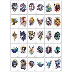 Набір тимчасових тату "Кольорові міні №5" Fresh Tattoo color-tattoo-mini-set-5-30-CSA30, 30 штук, розмір 9,5 х 9,5 см