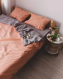 Постільна білизна полуторна Dushka Home Варена бавовна 20508 160х215 см персикова з сірим - мініатюра 5