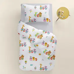 Дитяча постільна білизна в ліжечко ZOO ANIMALS CS6, пісочний (AnimalsZooBeach_Grey110x160_140) - мініатюра 2