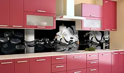 Вініловий кухонний фартух Білі Гібіскуси наклейка кухні свічка камені Абстракція Чорний Happy Pocket Z181485 - мініатюра 2