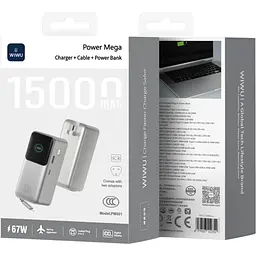 Зовнішній акумулятор WiWU PM501 15000mAh 67W Gray (6979107512751) [172714] - мініатюра 6