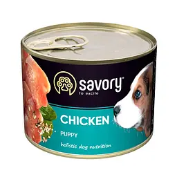 Вологий корм SAVORY повнораціонний для цуценят усіх порід з куркою, 200 г (арт.30549)