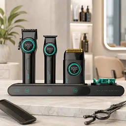 Професійний набір для барберів Digital VGR Stepless Pro 3 in 1 BLACK / Чоловічий комплект для стрижки VGR