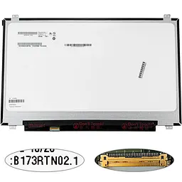 Матриця 17.3 B173RTN02.1 (1600*900 30pin(eDP) LED SLIM(вертикальні вушки) матова роз'єм ліворуч знизу) для ноутбука (renew)